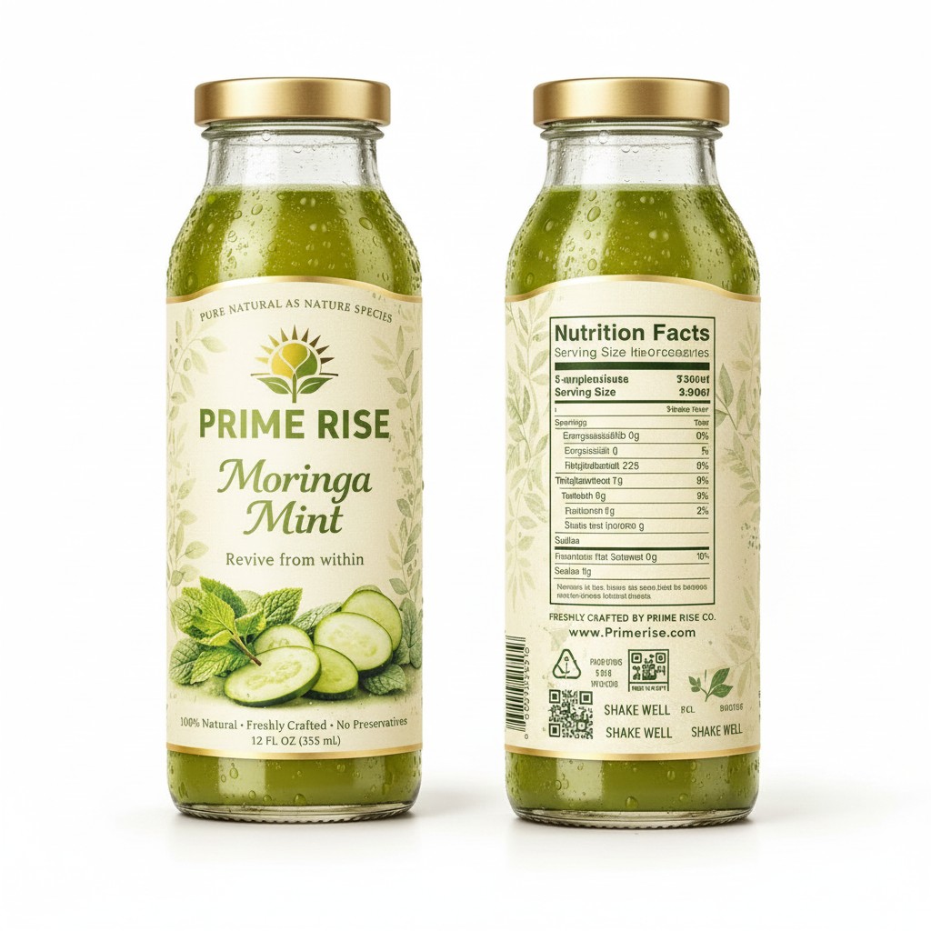 Moringa Mint, front and back labels